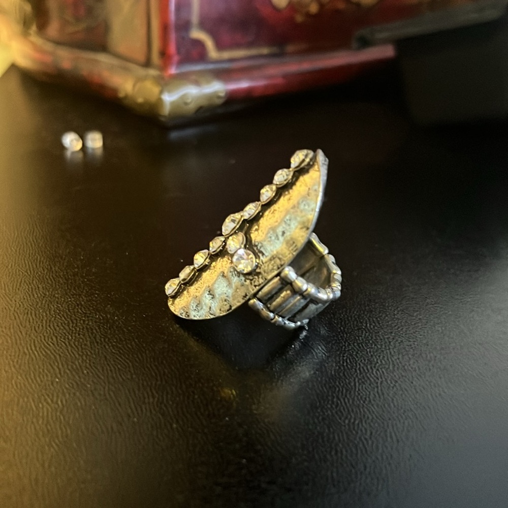 Silver Rhinestone Cross Ring - image 5